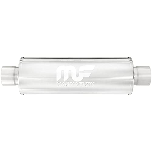 MagnaFlow Performance Exhaust Muffler 14419: 3"/3" Inlet/Outlet, 4x4x14" Round, Stainless Steel, Brushed Finish