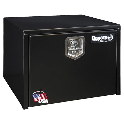 Buyers Products 1702300 Black Steel Underbody Truck Tool Box - 18 x 18 x 24 Inch Heavy-Duty Job Box, Weather-Resistant Truck Bed Storage, Locking T-Latch, Made in USA