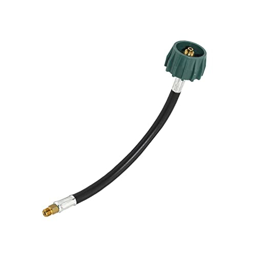 Flame King 12-inch Pigtail Hose Connectors, 1/4" Male Inverted FLARE (NOT NPT) for RV, Van, or Trailer, Propane Tank 2-Stage Auto Changeover Regulators - E12INPT, Black/Green