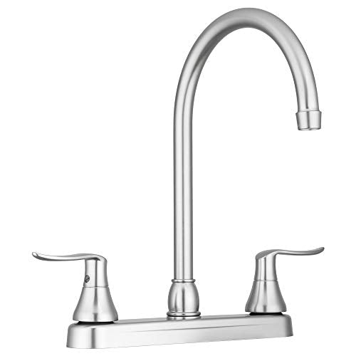 Dura Faucet DF-PK330HLH-SN RV Elegant J-Spout Swivel Kitchen Sink Faucet, Two Handle (Brushed Satin Nickel)