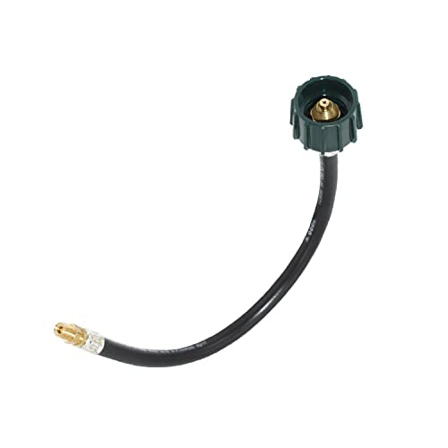 Flame King 15-inch Pigtail Hose Connectors, 1/4" Male Inverted Flare (NOT NPT) for RV, Van or Trailer, Propane Tank 2-Stage Auto Changeover Regulators, Black/Green
