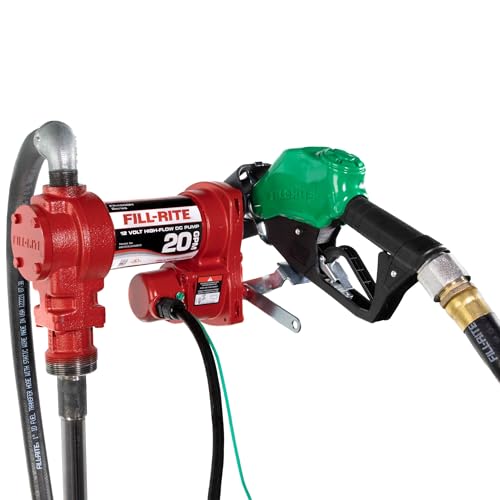 Fill-Rite FR4210HD 12V 20 GPM Fuel Transfer Pump with Discharge Hose & Automatic Nozzle, Green | Gasoline, Diesel, Kerosene, Ethanol & Methanol Blends & Biodiesel
