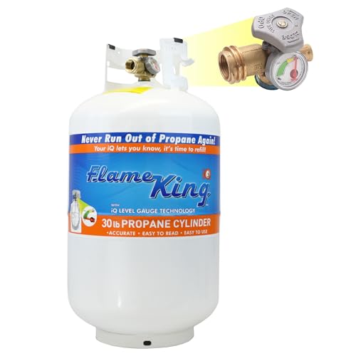 Flame King YSN330 30lb Steel Propane Tank Cylinder with Gauge and OPD Valve for Grills and BBQs, Camping, Fishing, & Outdoor Activities, White