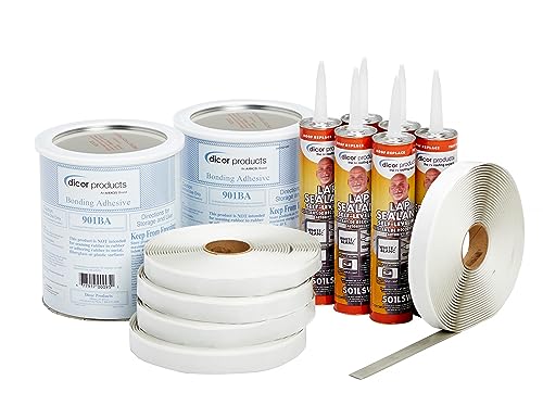 Dicor 401-CK Rubber Roof Kit - Includes Bonding Adhesive, RV, Trailer, Motorhome Repair Tape Butyl Tape, and Lap Sealant, White