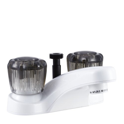 Dura Faucet DF-PL720S-WT RV Bathroom Faucet with Smoked Acrylic Knobs and Shower Hose Diverter (White)
