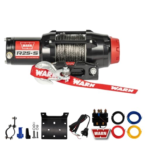 Warn R25-S Rope Winch - 2,500 lb. Pulling Capacity, Equipped with 50’ of 3/16” Synthetic Rope & Remote-Mounted Rocker Switch - Fairlead for ATV, UTV, Side by Side, and SXS Recovery & Towing
