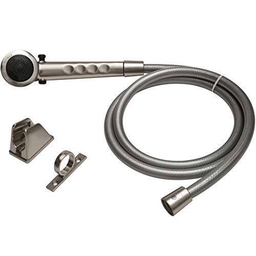 Dura Faucet DF-SA130-SN Economical Shower Head Hose Kit, Handheld Replacement RV Shower Wand, Universal Water Saving System, Flow Control Trickle Switch (Brushed Satin Nickel)