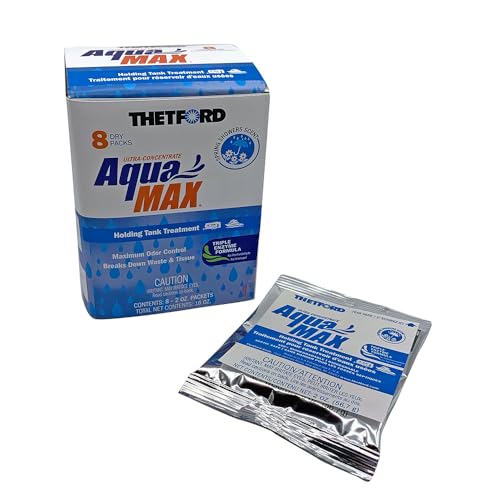 Thetford AquaMAX Spring Showers Scent RV Holding Tank Treatment, Formaldehyde Free, Waste Digester, Septic Tank Safe, 8 Count Dripack (96633)