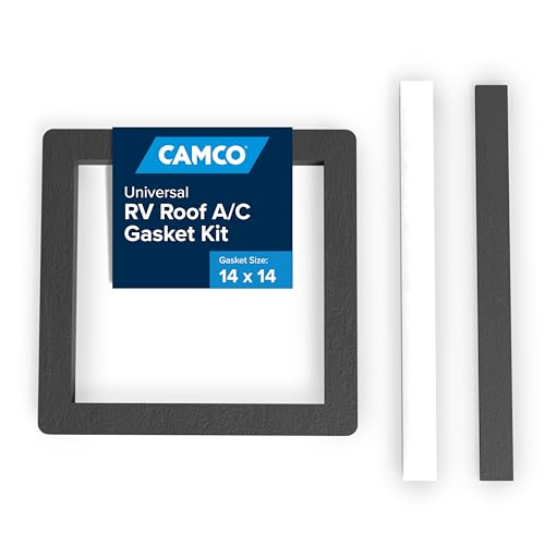 Camco 14-Inch x 14-Inch Camper Roof A/C Gasket Kit - Features a Waterproof Compression Seal, Self-Adhesive Picture Frame Gasket, and Self-Adhesive Leveling Pads (25071)