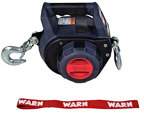 WARN Drill Winch – 750 lb Portable Pulling Winch with Synthetic Rope | Drill-Powered Operation | Lightweight, Compact Design with Hook & Controls | Ideal for Trailers, ATVs, UTVs.
