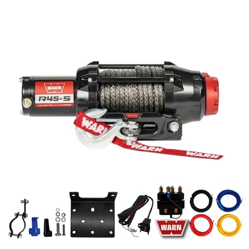 Warn R45-S Rope Winch - 4,500 lb. Pulling Capacity, Equipped with 50’ of 1/4” Synthetic Rope & Dash-Mounted Rocker Switch - Remote and Fairlead for ATV, UTV, Side by Side, and SXS Recovery & Towing
