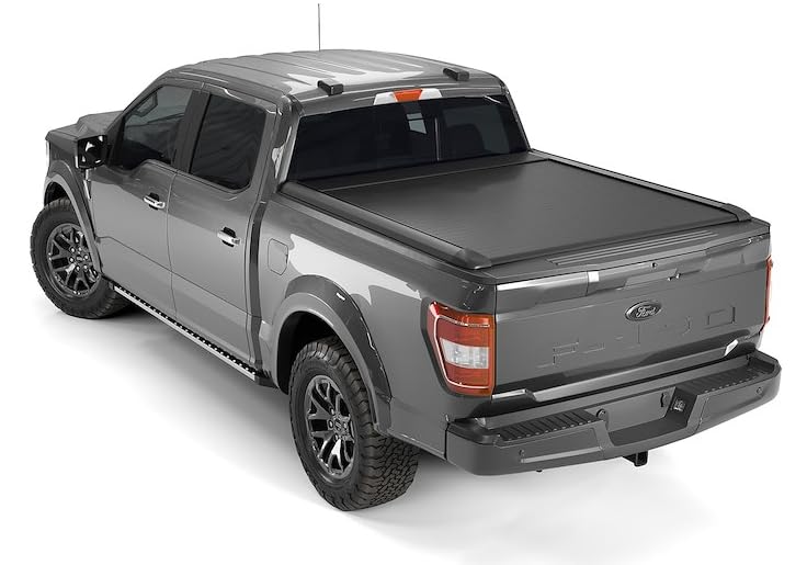 TrailFX TFX6001 Hard Retractable Tonneau Cover Fits 2020-2021 Chevrolet Silverado 1500 Manual Retractable with Key Lock Black Matte Powder Coated Aluminum Top Rail Mount with T-Slot Rails