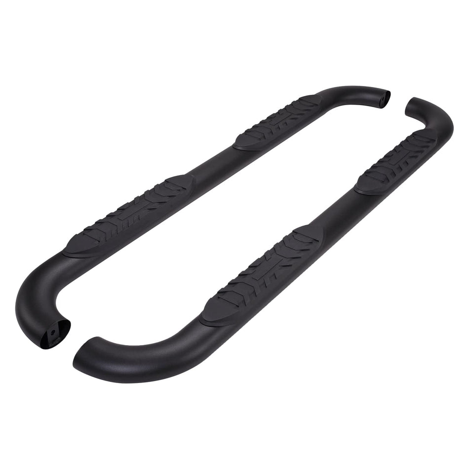 TrailFX Truck Side Step Bars 4 Inch Oval Bent Nerf Bar Side Steps with Step Pads Titanium Black Powder-Coated Steel Welded End Caps Rocker Panel Mount Slip-Resistant Set of 2 TrailFX A1007B