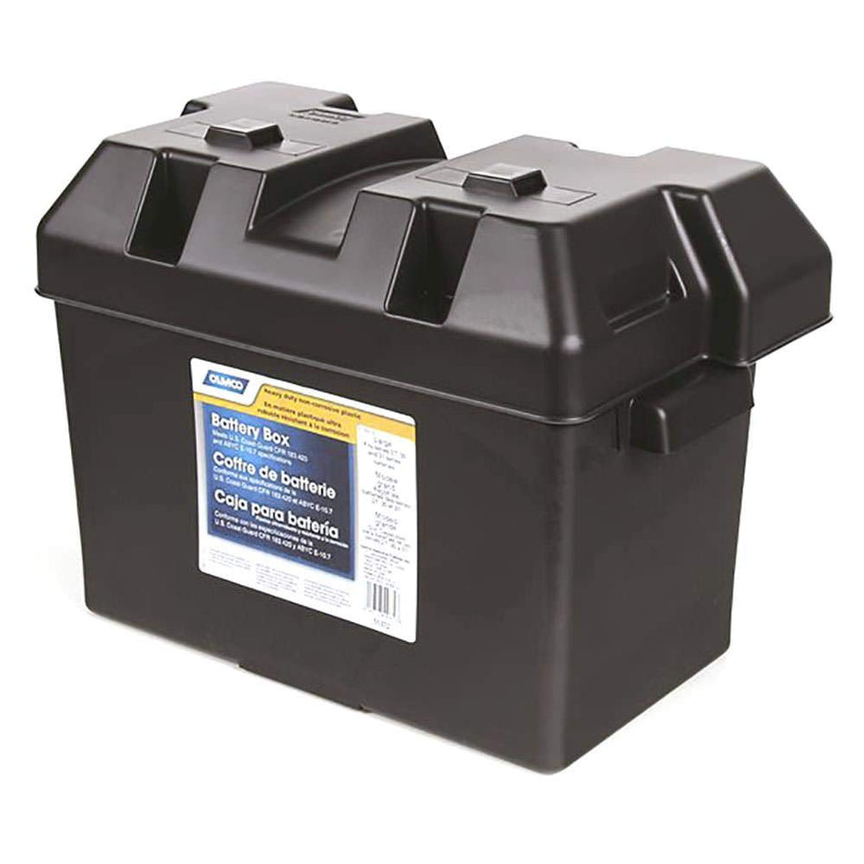 Camco Large Battery Box with Straps and Hardware - Group 27, 30, 31 |Safely Stores RV, Automotive, and Marine Batteries | Measures Inside 7-1/4" x 13-1/4" x 8-5/8" | (55372)
