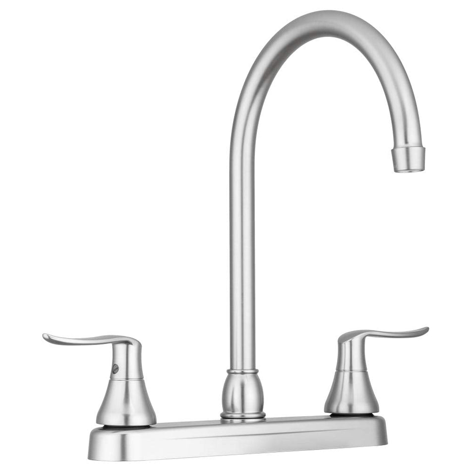 Dura Faucet DF-PK330HLH-SN RV Elegant J-Spout Swivel Kitchen Sink Faucet, Two Handle (Brushed Satin Nickel)