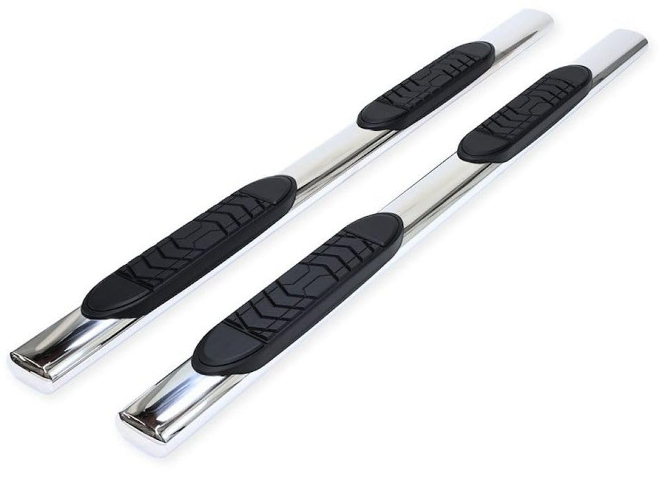 Truck Running Boards Fits Ram 1500 Crew Cab 2011-2018 Oval 5 Inch Straight Nerf Bars with Step Pads Polished Marine-Grade Stainless Steel, Welded End Caps, Rocker Panel Mount TrailFX A7056S
