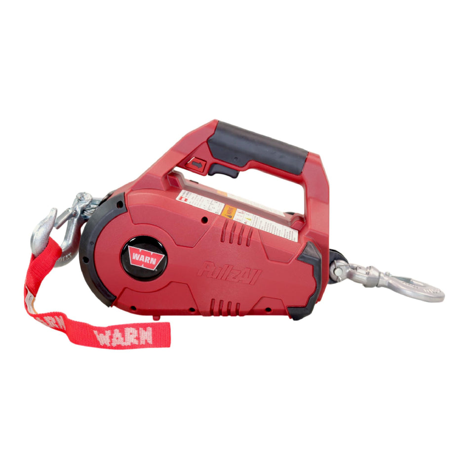WARN 885001 PullzAll Corded 120V AC Portable Electric Winch with Steel Cable and Swiveling Anchor Hook for Hoisting an Engine Block: 1,000 lb (1/2 Ton) Pulling Capacity, Variable Speed Control.
