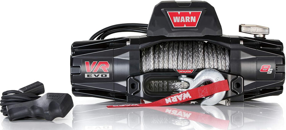 WARN VR EVO 8-S Electric 12V DC Winch – 8,000 lb Pulling Capacity, Synthetic Rope, IP68 Waterproof, High-Performance Off-Road Recovery Winch for Jeeps, SUVs, and Light Trucks