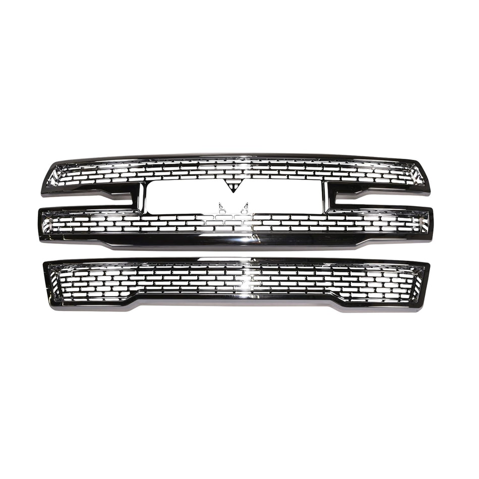 CCI Grille Insert GI179, Overlay, 2 Piece Set, Mesh Style, OEM Shape, Chrome Plated, ABS, With Logo Cutout, With Vents, W/O Light Cutouts, Fits 2021-2024 GMC Yukon And Yukon XL - SLT/SLE/ AT4 Models