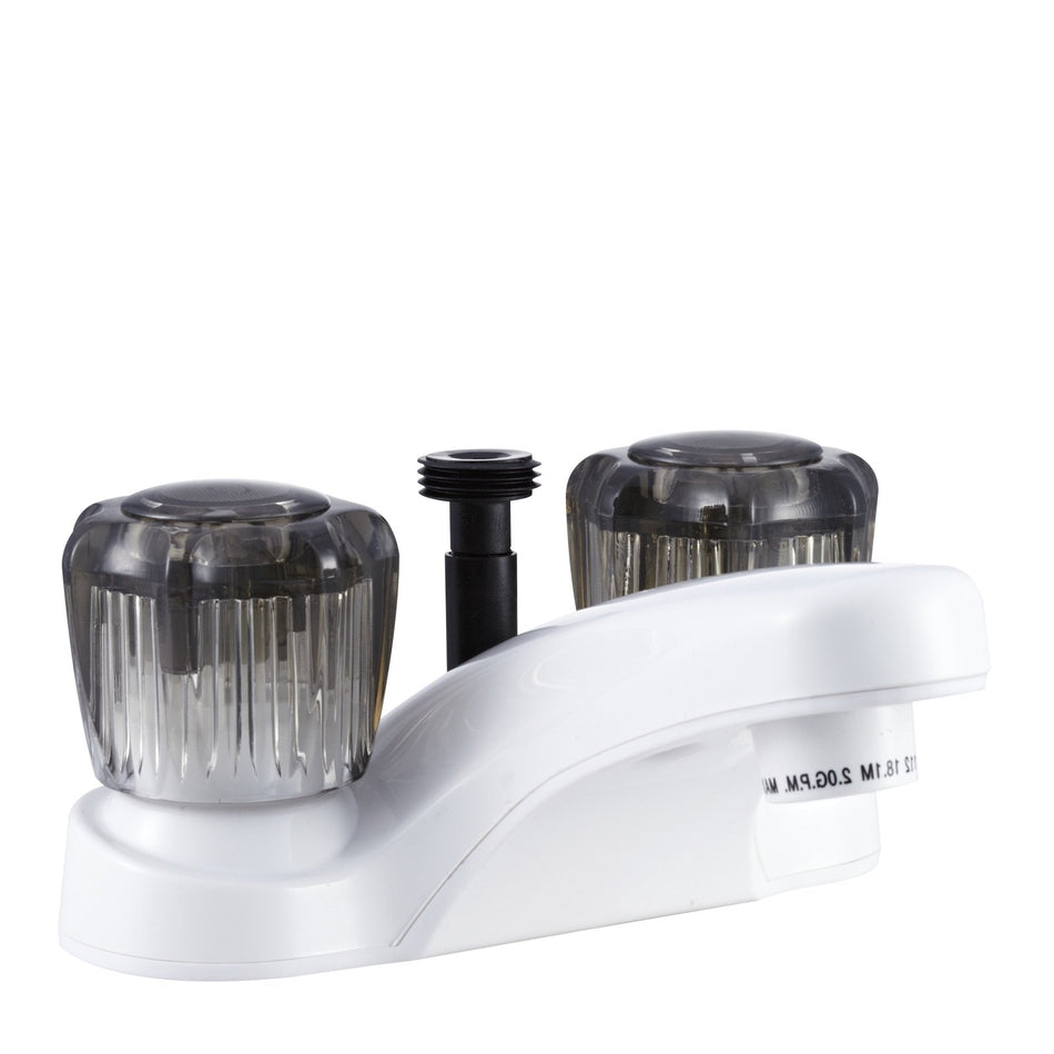 Dura Faucet DF-PL720S-WT RV Bathroom Faucet with Smoked Acrylic Knobs and Shower Hose Diverter (White)