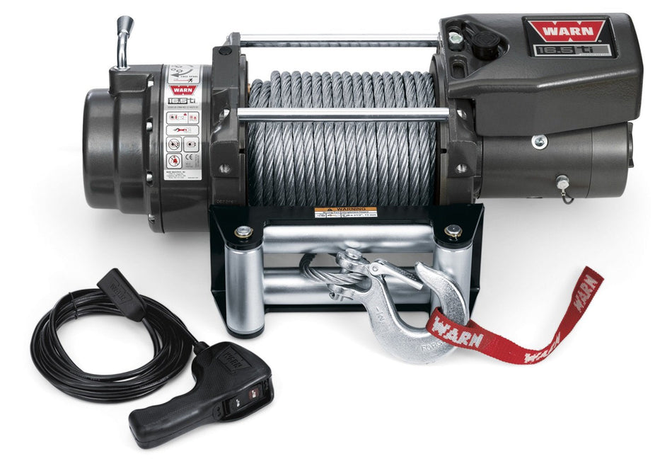 WARN 68801 16.5ti Series Electric 12V Heavyweight Thermometric Winch with Steel Cable Wire Rope: 7/16" Diameter x 90' Length, 8.25 Ton (16,500 lb) Pulling Capacity