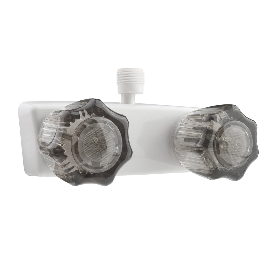 Dura Faucet DF-SA100S-WT RV/Motorhome/Trailer Shower Faucet Valve Diverter with Smoked Acrylic Knobs (White)