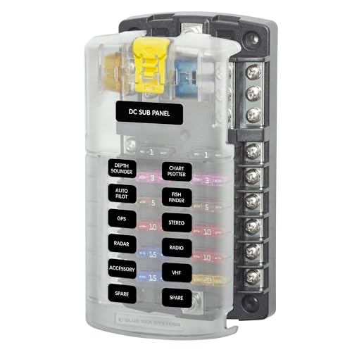 BLUE SEA 5026-BSS Systems ST Blade Fuse Block 12 Circuit with Ground and Cover, 100 A...