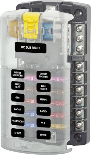 BLUE SEA 5026-BSS Systems ST Blade Fuse Block 12 Circuit with Ground and Cover, 100 A...