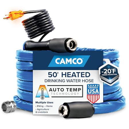 Camco Camco 50-foot Heated Water Hose for RV — Prevents Freezing Down to -20° — Certified For Drinking Water