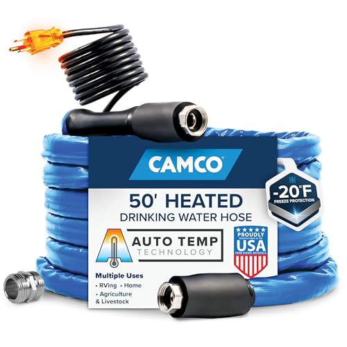 Camco Camco 50-foot Heated Water Hose for RV — Prevents Freezing Down to -20° — Certified For Drinking Water