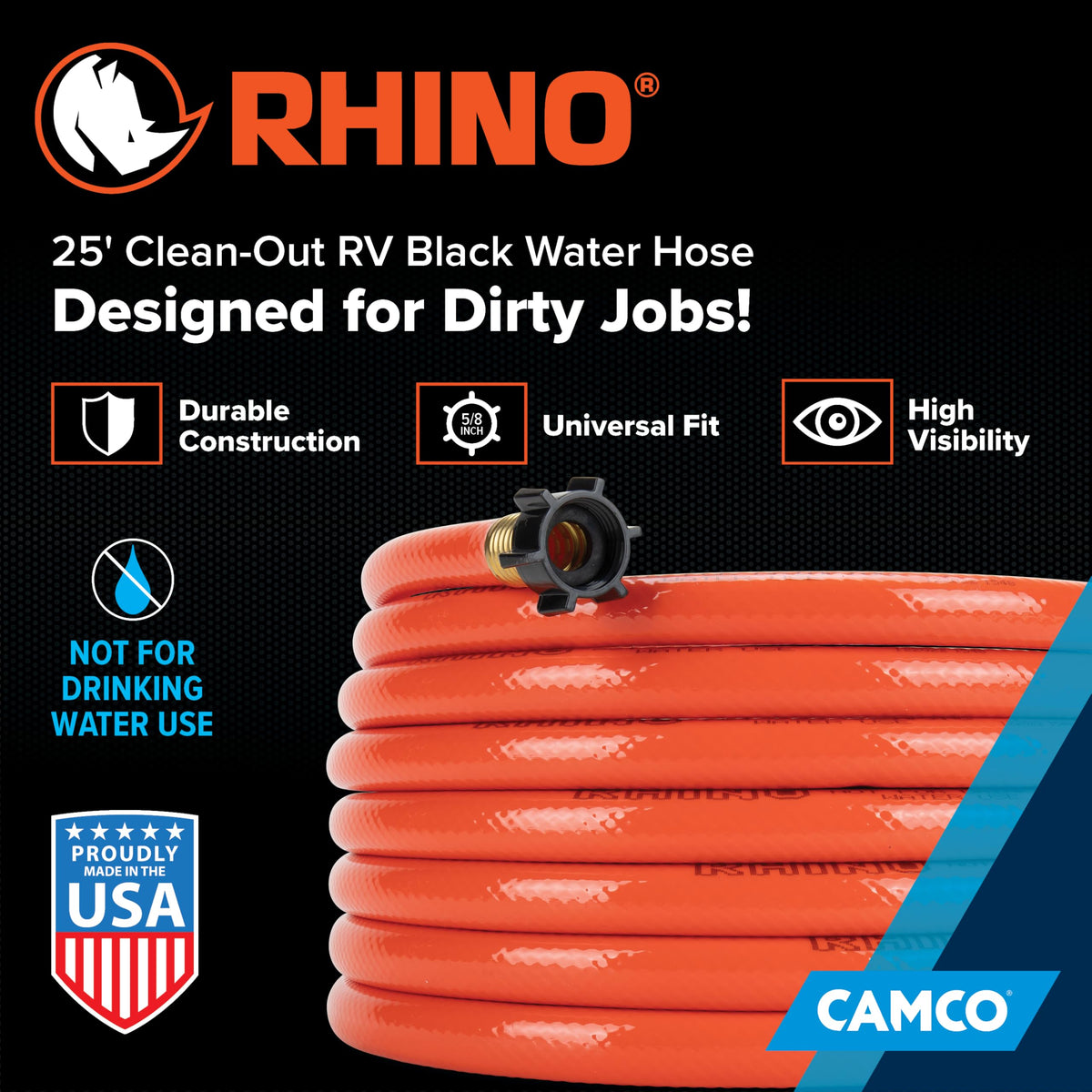 CAMCO 22990 Rhino 25-Ft Clean-Out Camper/RV Black Water Hose - Features a Heavy... RV & Camper