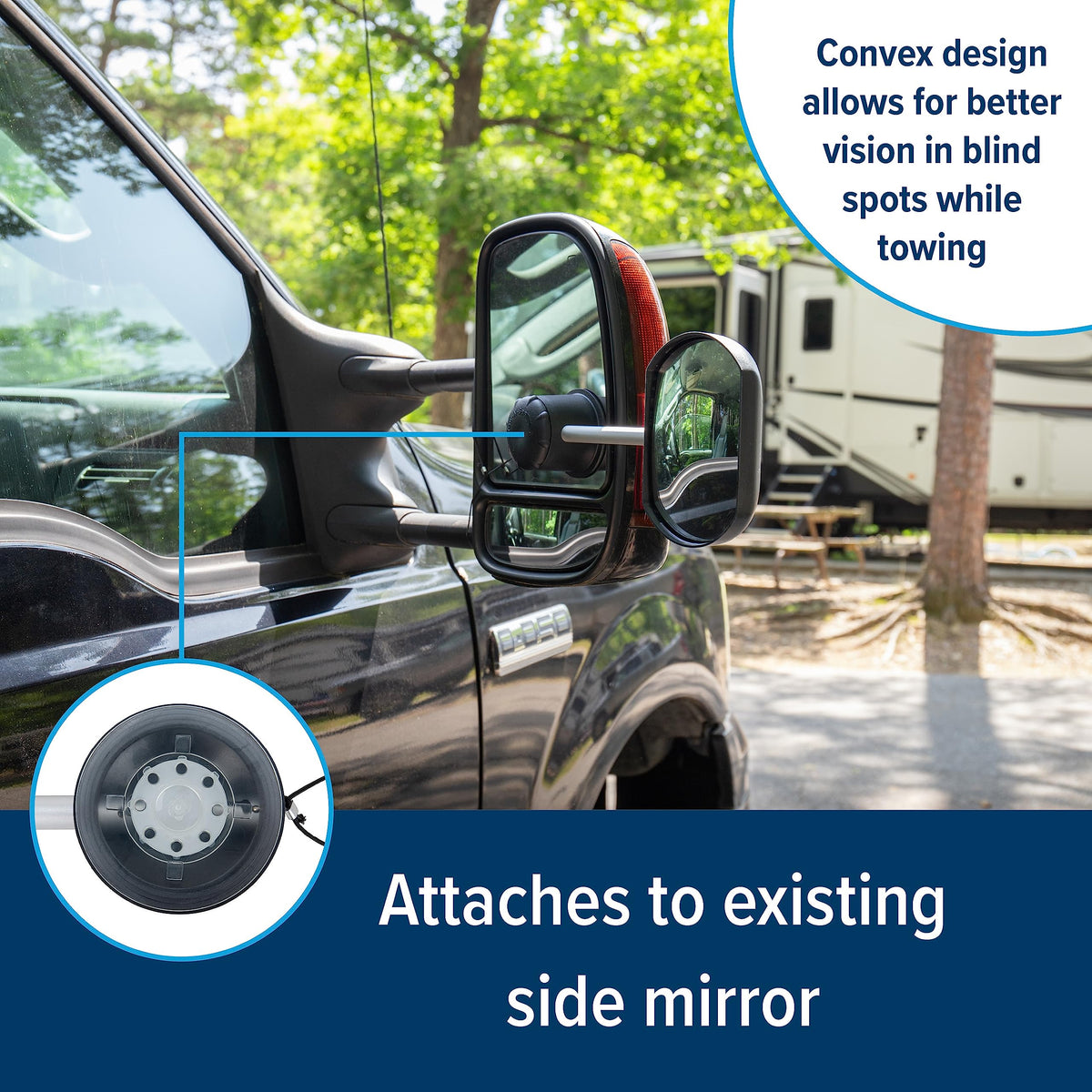 Camco Camco Tow-N-See Mirror | Features Quick and Simple Installation & Attaches to Existing Side Mirror |