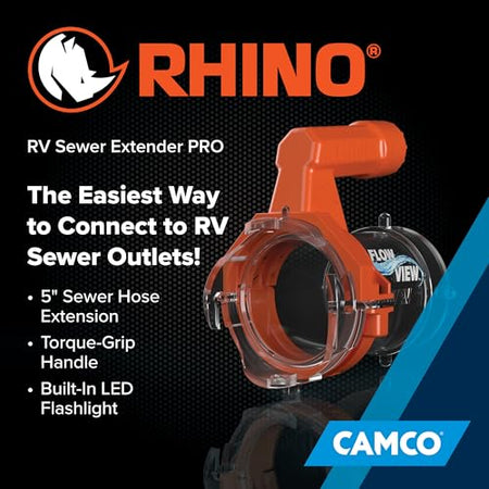 Camco Camco Rhino RV Sewer Hose Extender PRO – 5″ Sewer Hose Extension — Torque-Grip Handle with Built-in