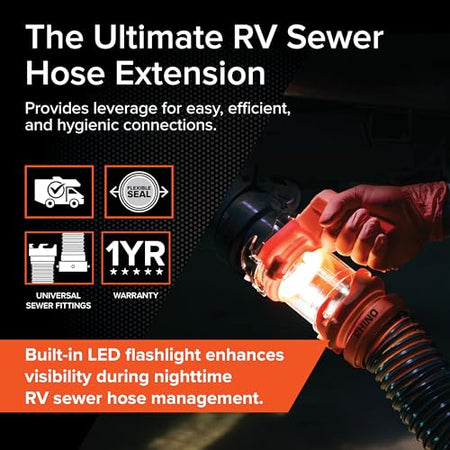 Camco Camco Rhino RV Sewer Hose Extender PRO – 5″ Sewer Hose Extension — Torque-Grip Handle with Built-in