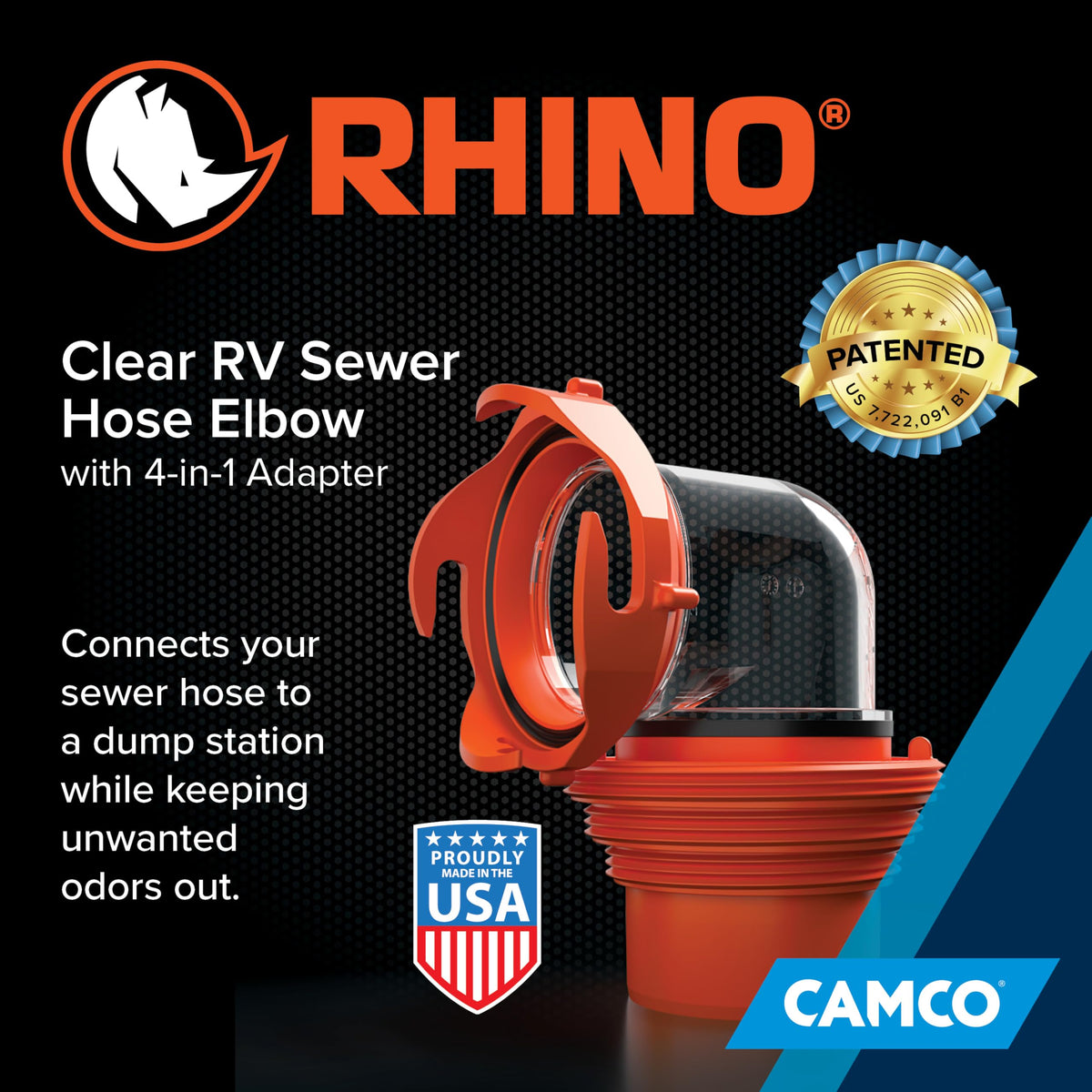CAMCO 39736 RhinoFlex Clear RV Sewer Hose Elbow with 4-in-1 Adapter - Features ... RV & Camper