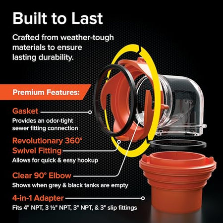 CAMCO 39736 RhinoFlex Clear RV Sewer Hose Elbow with 4-in-1 Adapter - Features ... RV & Camper