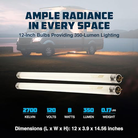 CAMCO 54880 Unknown  12V F8T5/CW Fluorescent Light Bulb - Pack of 2, 12 Inches RV & Camper