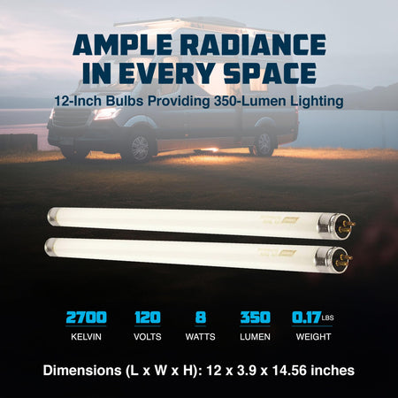 CAMCO 54880 Unknown  12V F8T5/CW Fluorescent Light Bulb - Pack of 2, 12 Inches RV & Camper