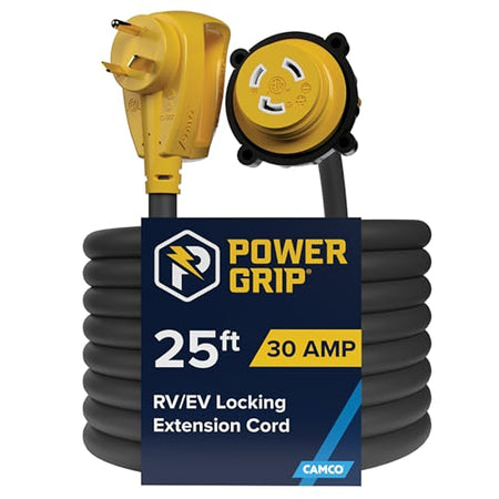 CAMCO 55501 PowerGrip 25-Ft 30 Amp RV Extension Cord w/Locking End - Features N...