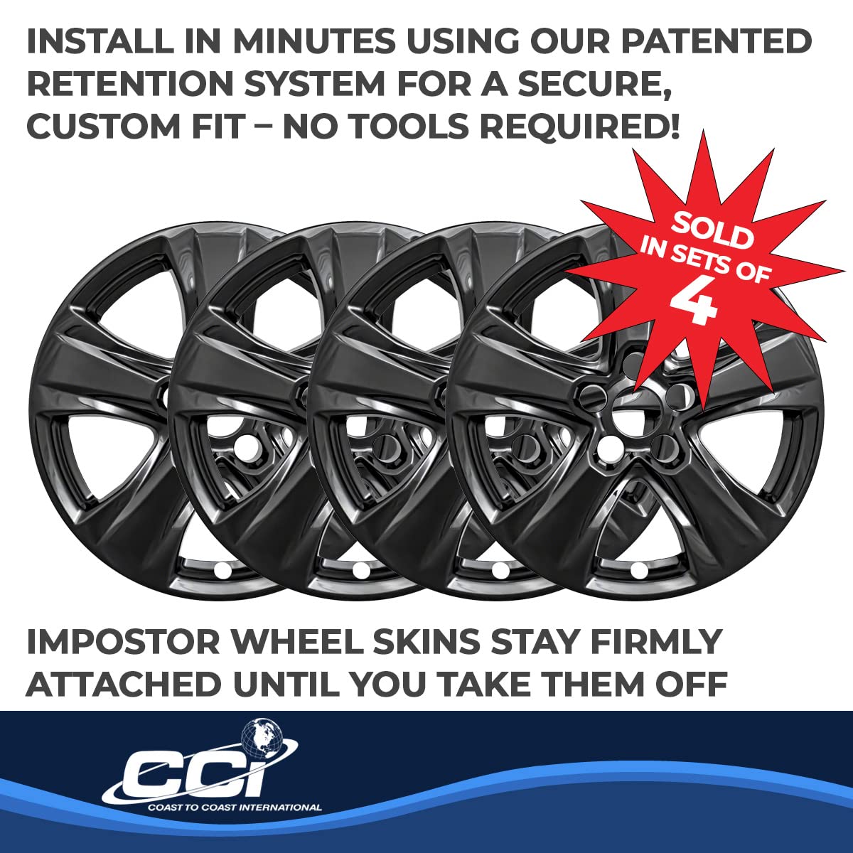 COAST2COAST IWCIMP434BLK Wheel Covers Fits Toyota RAV4 2019-2025 Set of 4 Wheel Ski...