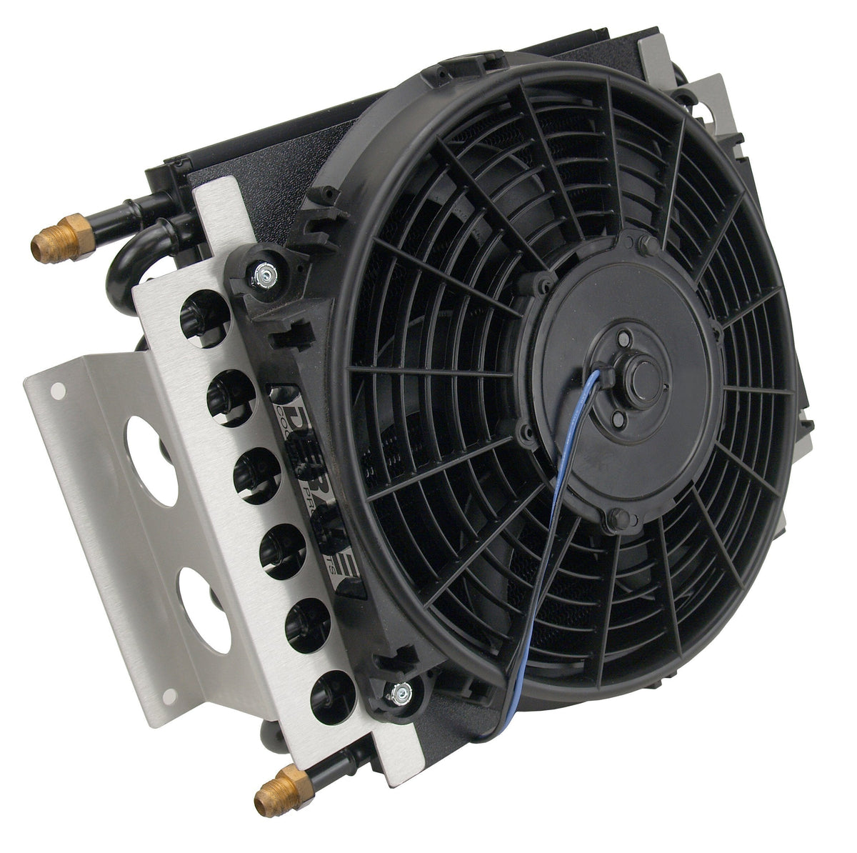 Derale Fluid Cooler and Fan, 15-3/4 x 11-1/2 x 5 in, Tube Type, 6 AN Male Inlet/Outlet, Fittings,
