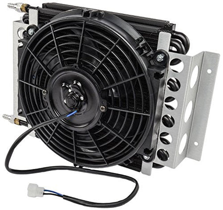 Derale Fluid Cooler and Fan, 15-3/4 x 11-1/2 x 5 in, Tube Type, 6 AN Male Inlet/Outlet, Fittings,