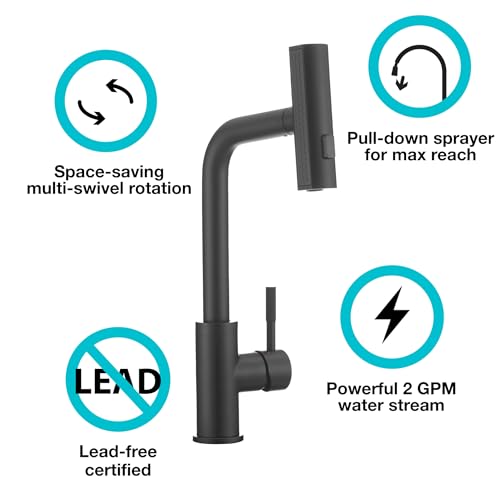 Dura Faucet Dura Faucet (DF-MK511X-MB) Rainfall RV Kitchen Faucet – Matte Black, Dual-Mode Rotating Spray