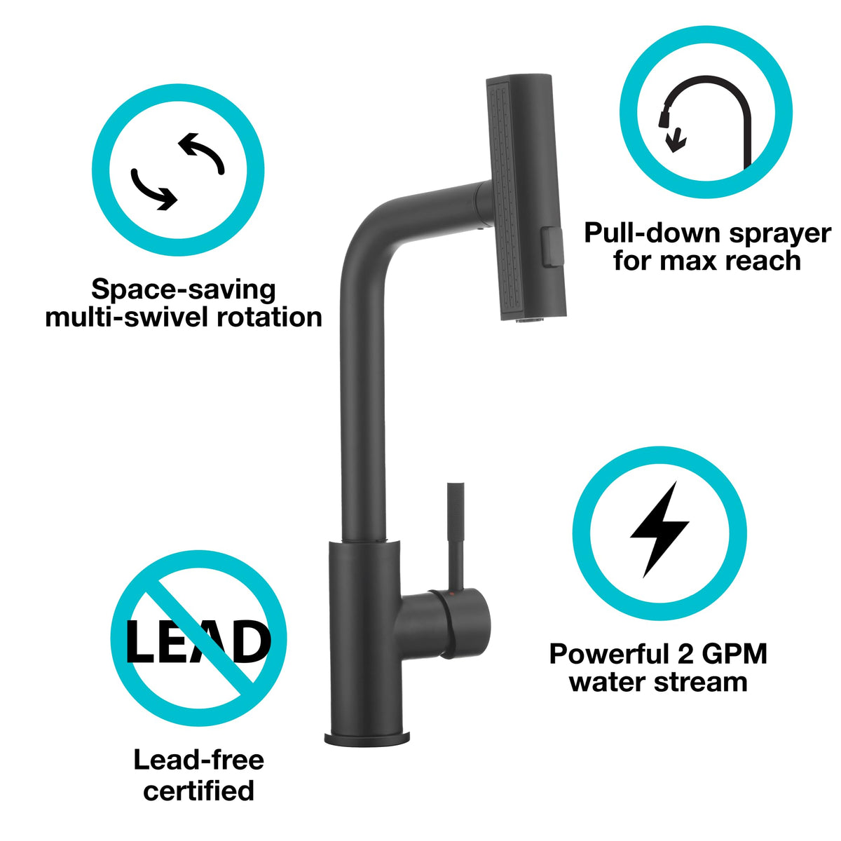 Dura Faucet Dura Faucet (DF-MK511X-MB) Rainfall RV Kitchen Faucet – Matte Black, Dual-Mode Rotating Spray