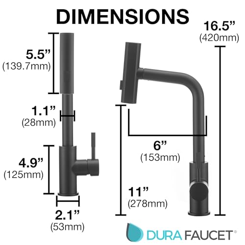Dura Faucet Dura Faucet (DF-MK511X-MB) Rainfall RV Kitchen Faucet – Matte Black, Dual-Mode Rotating Spray