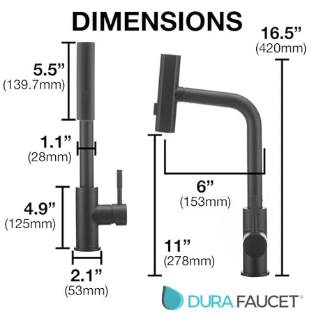 Dura Faucet Dura Faucet (DF-MK511X-MB) Rainfall RV Kitchen Faucet – Matte Black, Dual-Mode Rotating Spray