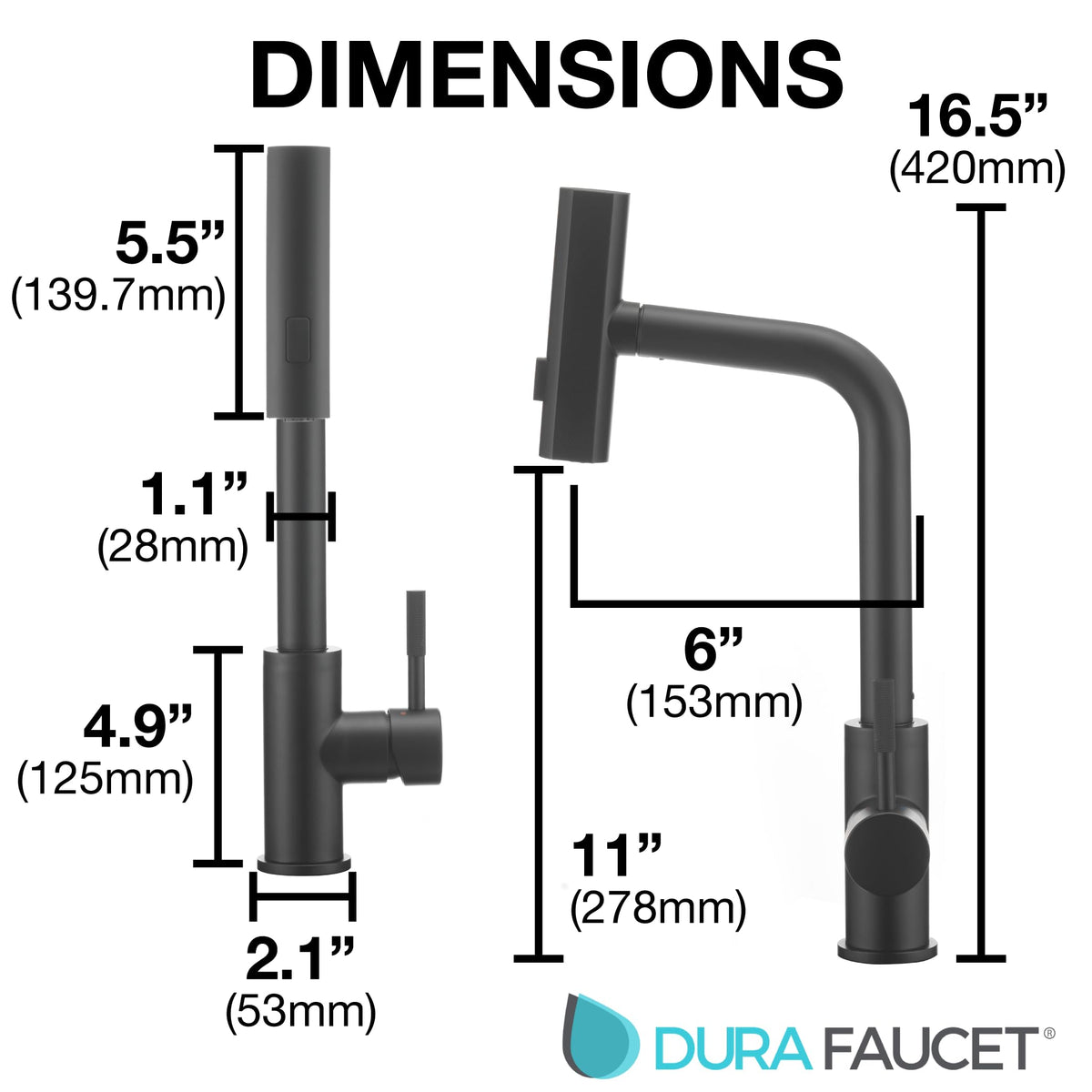Dura Faucet Dura Faucet (DF-MK511X-MB) Rainfall RV Kitchen Faucet – Matte Black, Dual-Mode Rotating Spray