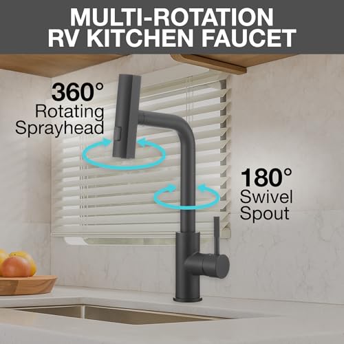 Dura Faucet Dura Faucet (DF-MK511X-MB) Rainfall RV Kitchen Faucet – Matte Black, Dual-Mode Rotating Spray