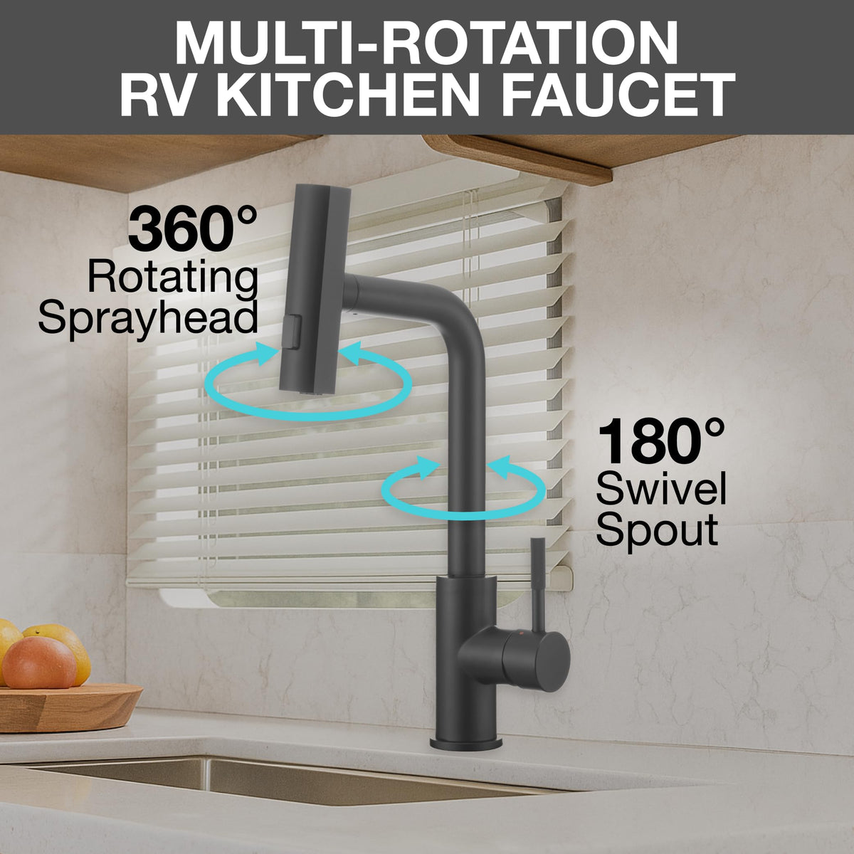 Dura Faucet Dura Faucet (DF-MK511X-MB) Rainfall RV Kitchen Faucet – Matte Black, Dual-Mode Rotating Spray