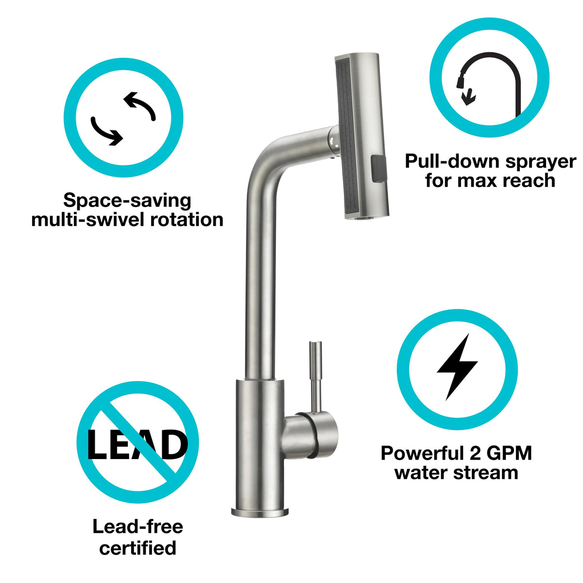 Dura Faucet Dura Faucet (DF-MK511X-SN) Rainfall RV Kitchen Faucet – Satin Nickel, Dual-Mode Rotating Spray